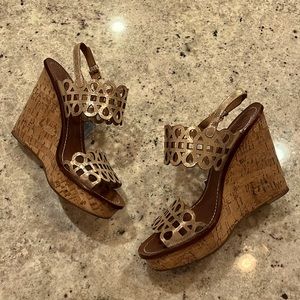 Tory Burch Gold Leather Wedges